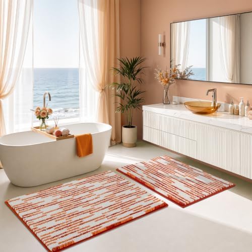 BSICPRO Bathroom Rugs Sets 2 Piece, Fall Bath Mat 20"x32"+16"x24", Orange