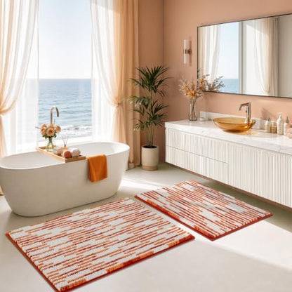 BSICPRO Bathroom Rugs Sets 2 Piece, Fall Bath Mat 20"x32"+16"x24", Orange