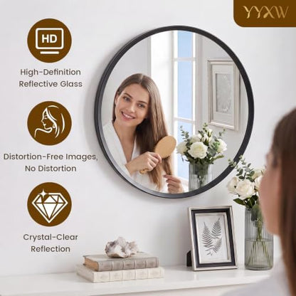 36 inch Black Round Bathroom Mirror,Large Circle Mirror