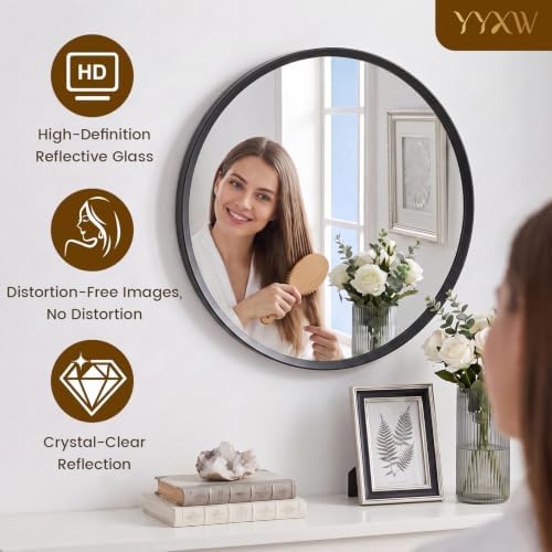 32 inch Black Round Bathroom Mirror,Large Circle Mirror