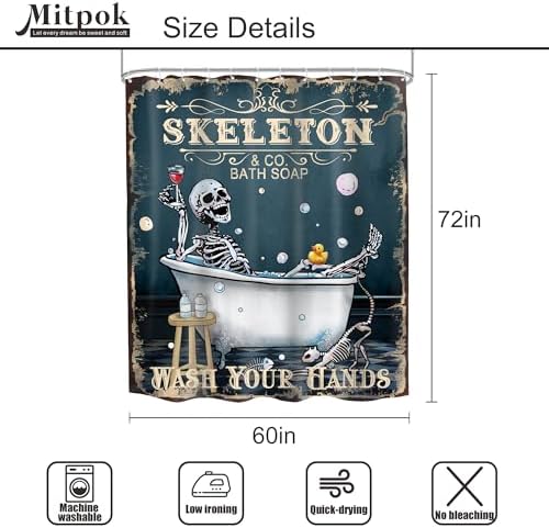 Skeleton Halloween Gothic Skull Spooky Goth Bathroom Shower Curtain Set