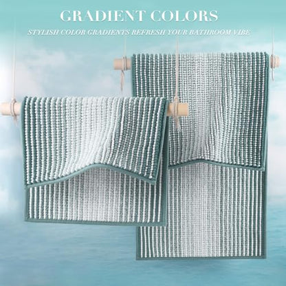 BSICPRO Bathroom Rugs Sets 2 Piece, Non Slip Striped Bath Mats, Sea Green