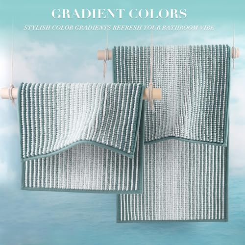 BSICPRO Bathroom Rugs Sets 2 Piece, Non Slip Striped Bath Mats, Sea Green