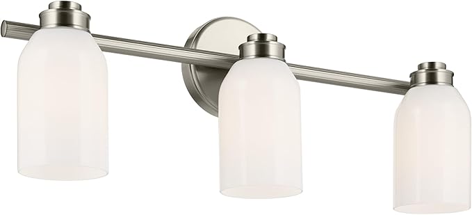 Kichler Shae 24.25" 3-Light Vanity Light with White Opal Glass in Brushed Nickel, for Bathroom Vanity, Powder Room, Over a Mirror, (24.25" W x 9" H), 55202NI