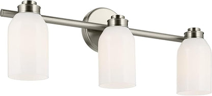 Kichler Shae 24.25" 3-Light Vanity Light with White Opal Glass in Brushed Nickel, for Bathroom Vanity, Powder Room, Over a Mirror, (24.25" W x 9" H), 55202NI