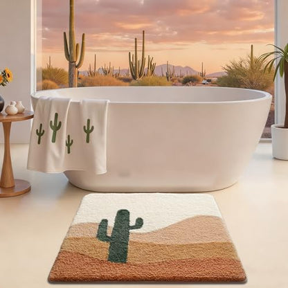 LUMI Square Cactus Bathroom Rug 32x32 Soft Absorbent Bath Mat, Non Slip