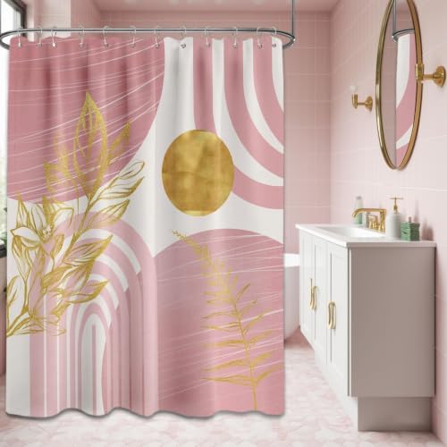 Light Pink and Gold Extra Long Shower Curtain, Tall 72X96 in