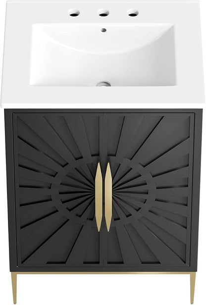 Modway Awaken Bathroom Vanity Cabinet, 24", White Black