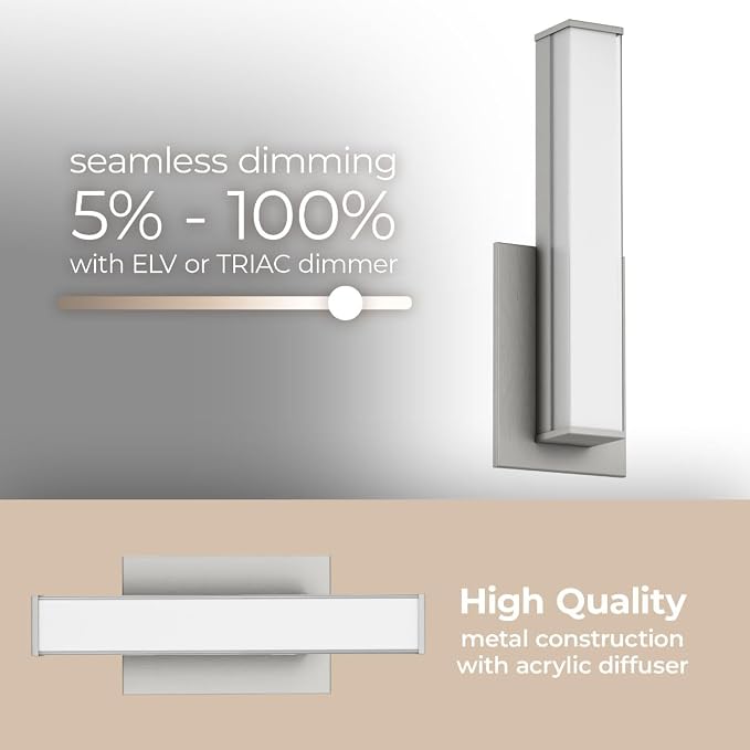 Edge Advantage 36in LED Bathroom Vanity and Wall Light 35W 3,200 Lumens 5-CCT Selectable 2700-3000-3500-4000-5000K in Brushed Nickel with Adjustable Backplate