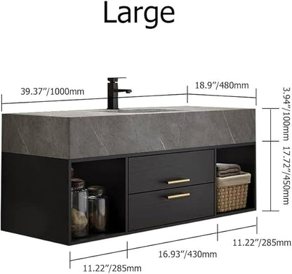 Bathroom Vanity with Sink, 39.3" Floating Bathroom Vanity Set Modern Wall-Mounted Cabinet with Sintered Stone Countertop, Undermount Sink & Black Finish, Easy to Clean