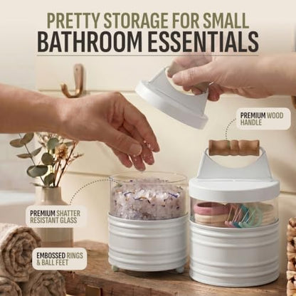Autumn Alley White Bathroom Accessories Set 4 - Farmhouse Soap Dispenser, Toothbrush Holder, 2 Apothecary Jars Qtip Holder - White Bathroom Decor – Rustic Farmhouse Bathroom Accessories
