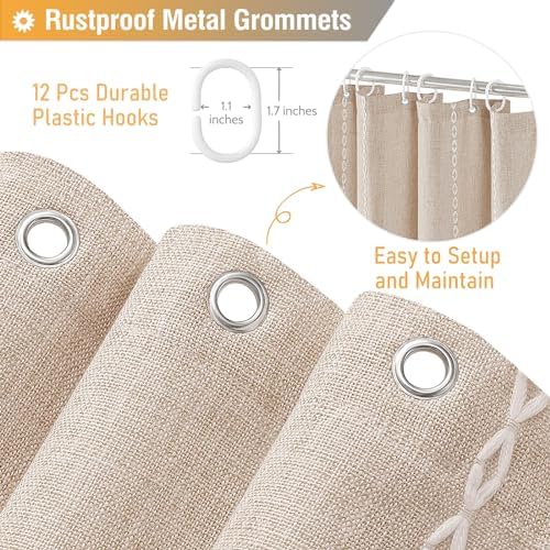 BTTN Tan Cream Boho Farmhouse Linen Heavy Duty Shower Curtain, Taupe, 72x72