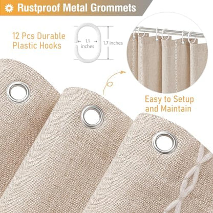 BTTN Tan Cream Boho Farmhouse Linen Heavy Duty Shower Curtain, Taupe, 72x72