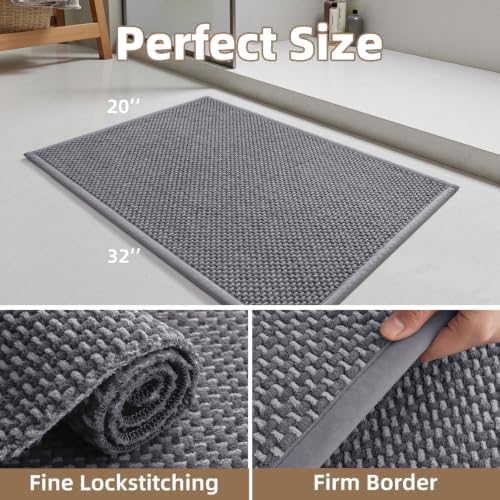 PADOOR-Bath Mat-Super Absorbent Chenille Bathroom Mats-Rubber Backed Bath Mats for Bathroom Non Slip, Easy Clean Bathroom Rugs Front of Bathtub,Shower Room,Sink-20×32, Grey&Darkgrey