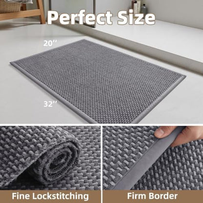 PADOOR-Bath Mat-Super Absorbent Chenille Bathroom Mats-Rubber Backed Bath Mats for Bathroom Non Slip, Easy Clean Bathroom Rugs Front of Bathtub,Shower Room,Sink-20×32, Grey&Darkgrey