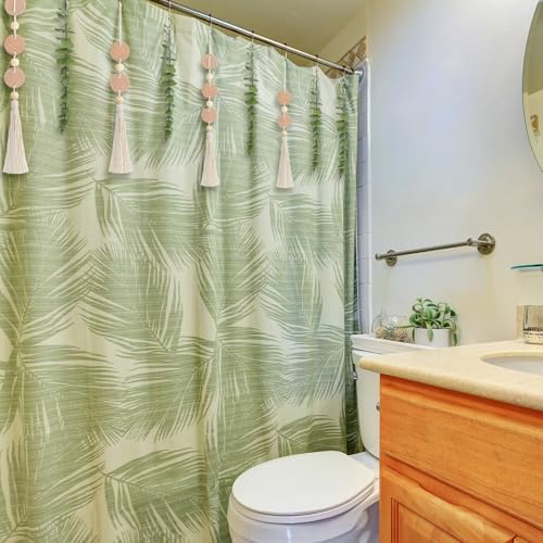 Yinkin Set of 12 Boho Eucalyptus Shower Curtain Hooks Rings Rustic Farmhouse Decor Rustproof Metal Decorative Hanger Set for Home Bathroom Bedroom Baby Room Curtain Decor