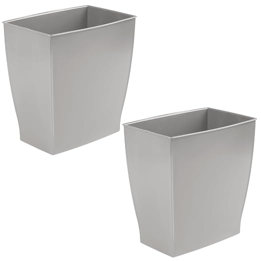iDesign Small Plastic Bathroom Trash Can, Slim Rectangle, 2-Pack, Gray | Bedroom, Office, Dorm