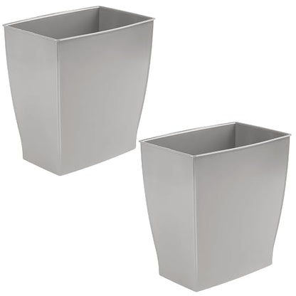 iDesign Small Plastic Bathroom Trash Can, Slim Rectangle, 2-Pack, Gray | Bedroom, Office, Dorm