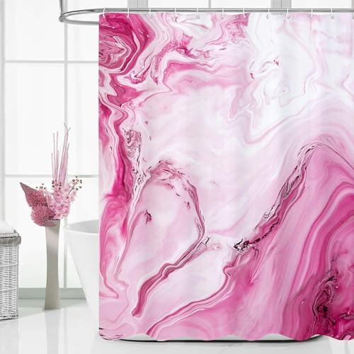 Pink Marble Fabric Shower Curtain, Abstract Watercolor, 72 x 72 Inches