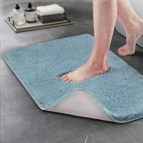 TECHMILLY Super Soft Shaggy Bathroom Rugs, Absorbent Thick Non Slip Microfiber Bath Rugs, Quick Dry Machine Washable Bath Mat for Bathroom Floor, Bathtub and Shower 20"x32"
