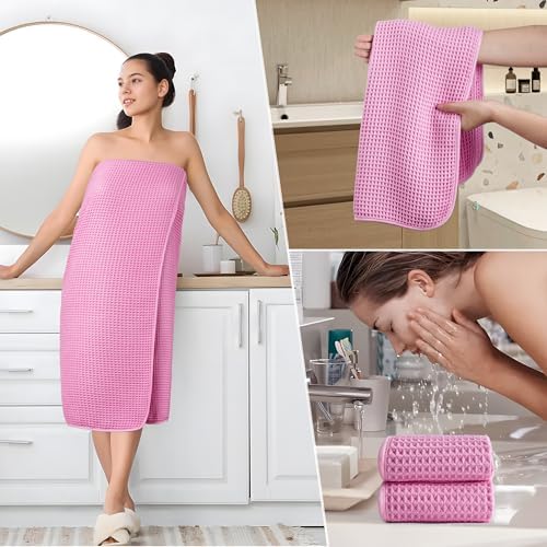 POLYTE 430 GSM Poly Blend Microfiber Quick Dry Waffle Bath Towel Set of 6