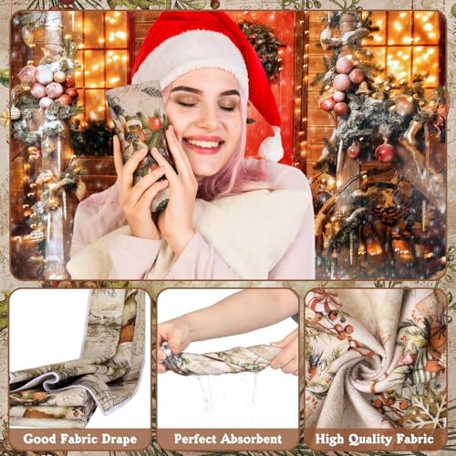 FuWeave 8 Pcs Christmas Shower Curtain Set Santa Bathroom Decor