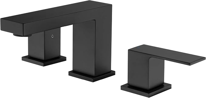 2-Handle Cube Bathroom Sink Faucet with Drain Assembly | 3-Hole Installation, Solid Brass Construction | 8-Inch Wide Spread Lavatory Faucet | Matte Black, KBF1024
