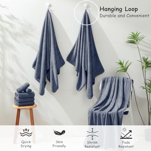 18 Pcs Purple Blue Family Towels Set-6 Bath Sheets,6 Hand Towels,6 Washcloths Soft Polyester Towels Absorbent Shower Towel Quick Dry Beach Chair Towel Lint Less Towels Set for Bathroom Spa Gym Hotel