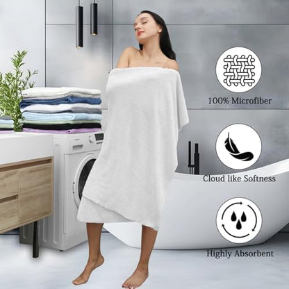 8-Piece White Bath Towels Set,2 Oversized Large Bath Towels Sheet,2 Hand Towels and 4 Washcloths - 600 GSM Soft Luxury Towel Set,Highly Absorbent Quick Dry Towel Collection for Bathroom,Hotel and Spa