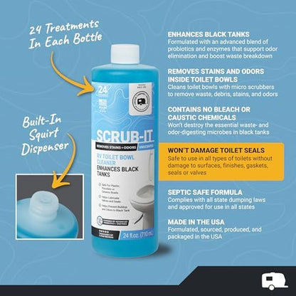 Unique Scrub-It Liquid RV Toilet Cleaner & Brush Bundle, 24 oz 2-Pack