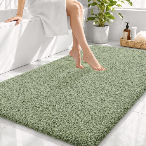 OLANLY Microfiber Large Bathroom Rugs 44x32, Soft Bath Mat, Sage Green