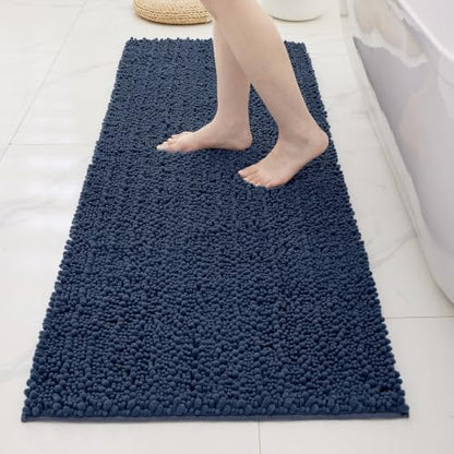 Bathroom Rugs Non Slip Washable 60x24, Extra Thick Soft Chenille Absorbent Bath Mat, High Density Barrier Non Slip Backing, Quick Dry Plush Shaggy Floor Carpet for Tub&Shower, Blue