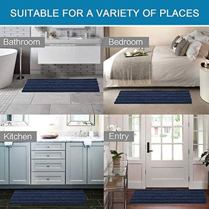 H.VERSAILTEX Bathroom Rugs Bath Rug Set 2 Piece Bathroom Contour Rug Toilet Mat Sets Non Slip Contour Bath Rug Ultra Thick Water Absorbent Striped Bath Mats Washable(47" x 17" Plus 20" x 20" U, Navy)
