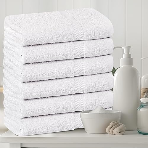 Towel and Linen Mart 100% Cotton White 12 Pack Medium Bath Towel Set, Quick Dry, Super Absorbent, Light Weight, Soft Feel, Premium Towels for Hotel, Spa and Bathroom (24 X 48 12 Pack White)