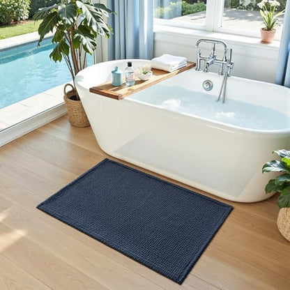 DEXI Chenille Bath Mat 36x24, Soft Absorbent Bathroom Rugs, Navy