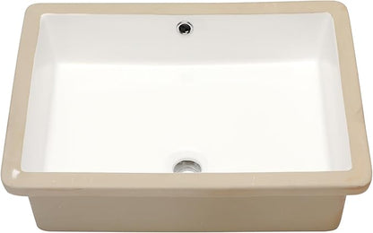 Lordear Undermount Bathroom Sink 22x16 Inch White Porcelain Ceramic Rectangular Bathroom Vanity Sinks Under Counter Sink Basin with Overflow