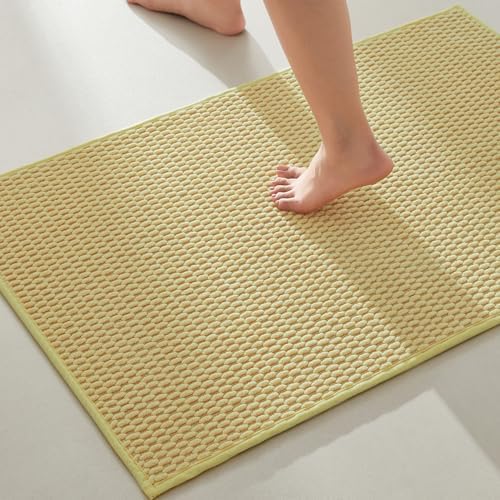 TYUU Bathroom Rugs Non Slip Washable, Super Absorbent Thin Bath Mat Quick Dry Low Pile Bathroom Rug, Yellow 24"x36"