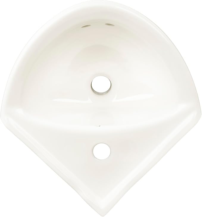 Biscuit Ceramic Wall Hung Corner Sink - Wall Mounted Bathroom Sink with Concealed Round Overflow - 16.5" x 15" Modern Style Small Sink w/Single Faucet Hole