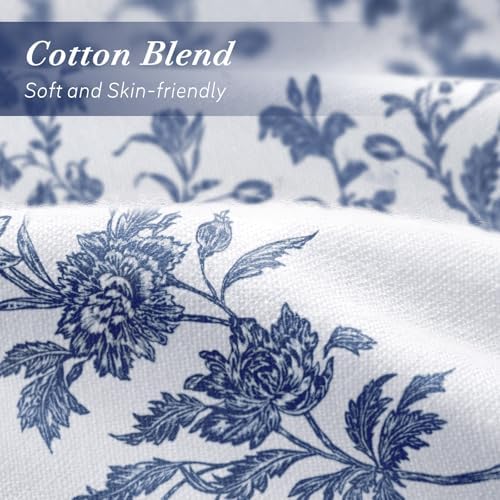 Blue Floral Shower Curtain,Vintage Cotton Cottagecore Shower Curtains for Bathroom, 72" W x 72" L