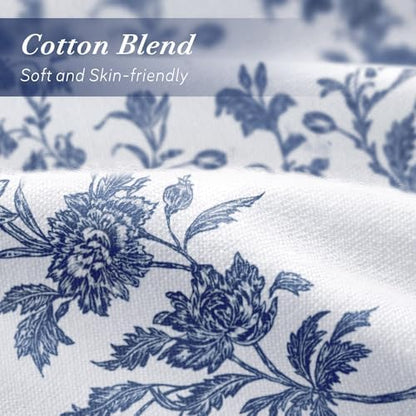 Blue Floral Shower Curtain,Vintage Cotton Cottagecore Shower Curtains for Bathroom, 72" W x 72" L