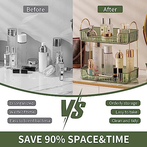 Akinbas 2 Tier Bathroom Organizer Countertop Makeup Perfume Tray Skincare Organizer for Bathroom Dresser Vanity (Green)
