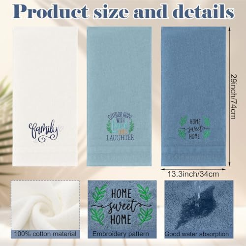 FuWeave 3 Pcs Decorative Hand Towels for Bathroom,Blue,Home Love Family