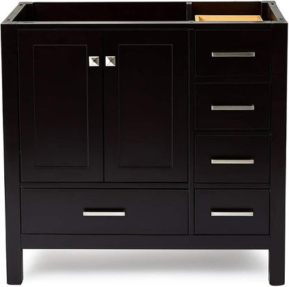 ARIEL Cambridge 36-inch Bathroom Vanity Base Cabinet,Solid Wood, 2 Soft Closing Doors, 5 Dovetail Drawers, Espresso