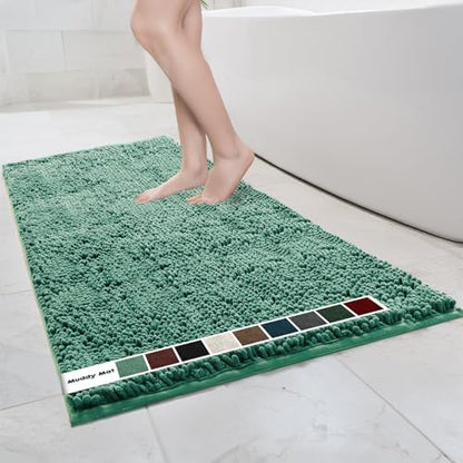 Muddy Mat® | Chenille Bathroom Rugs Quick Dry Microfiber Mats Non Slip Washable, Extra Thick, Soft and Highly Absorbent Bath Mats for Bathroom, Kitchen, and Shower Floor - Seafoam Green 35"x59"