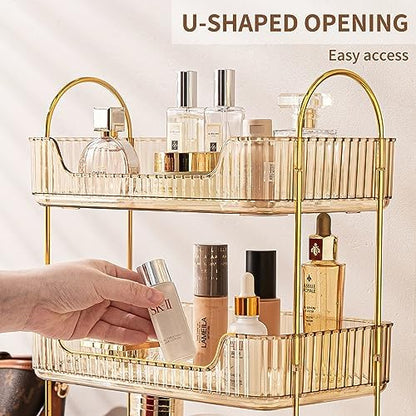 Akinbas 2 Tier Bathroom Organizer Countertop Makeup Perfume Tray Skincare Organizer for Bathroom Dresser Vanity (Gold)
