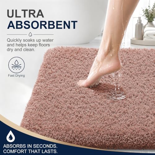 OLANLY Microfiber Bathroom Runner Rugs 59x20, Ultra Soft Bath Mat, Mocha
