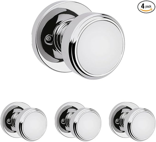 Kwikset Maven Dummy Door Knob, Single Sided Handle for Closets, French Double Doors, and Pantry, Polished Chrome Non-Turning Round Interior Push/Pull Door Knob, with Microban Protection (Pack of 4)