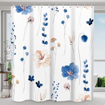 WITHLOC Floral Shower Curtains for Bathroom, Blue, 72" W x 72" L