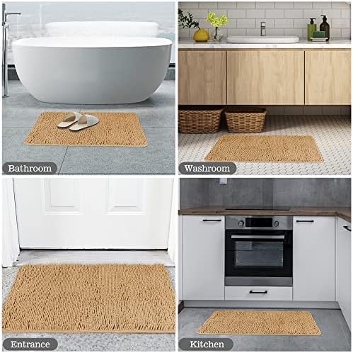 Yeaban Chenille Tan Bathroom Rug 17"x24", Non-Slip Rubber Backing