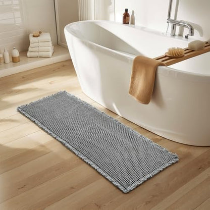 SUBRTEX Waffle Braided Bath Mat, 24" x 55" Soft Waffle Bath Rugs, Absorbent Non Slip Bathrooom Mats, Machine Washable Area Rug for Bathroom, Quick Dry, Gray
